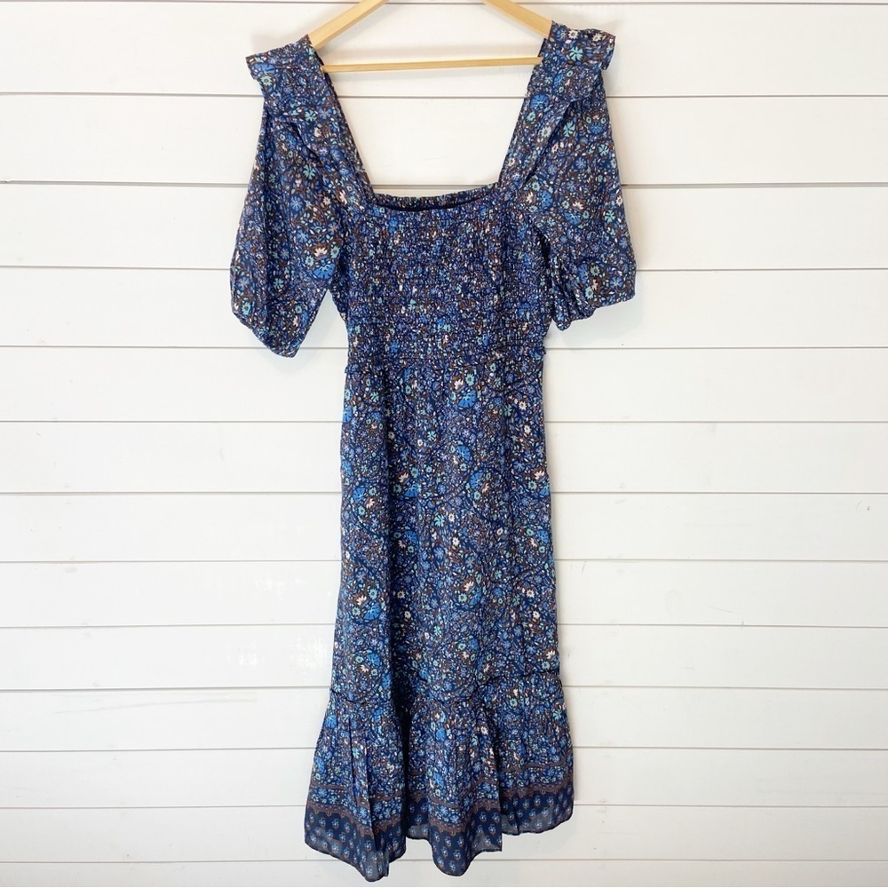 Vineyard Vines | Smocked Puff-Sleeve Midi Dress in Fenwick Paisley Navy Medium
